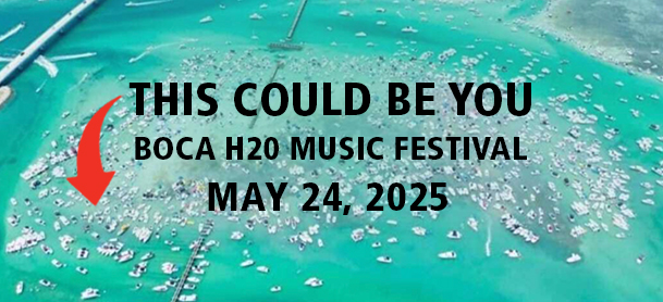 Aerial view of boats on water during the H2O Music Festival, showcasing vibrant colors and lively atmosphere.