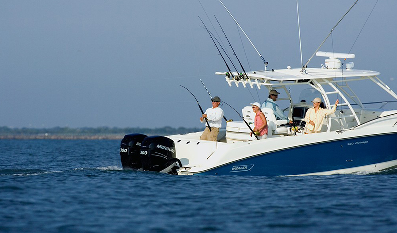 people fishing off a boston whaler in deep blue water