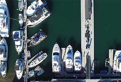 Aerial view of  boats at dock