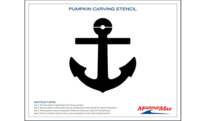 a pumpkin carving template in black and white with an anchor