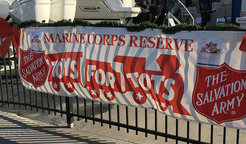 a banner saying toys for tots