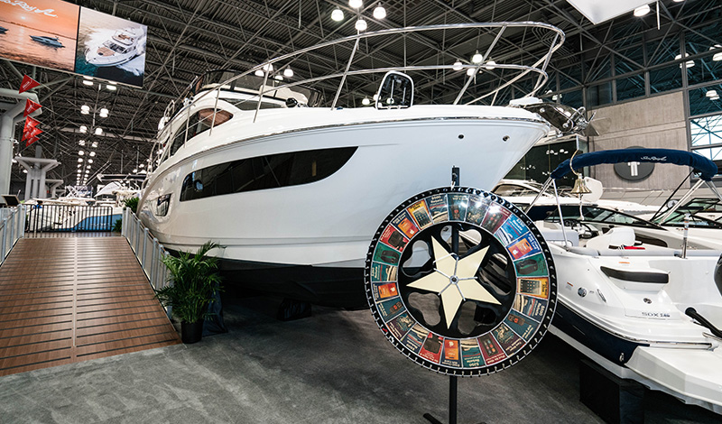 a sea ray boat at the new york boat show