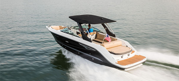 A Sea Ray SLX in the water