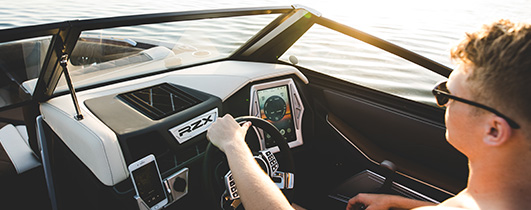 the helm of a tige boat