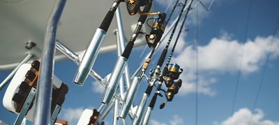 Fishing poles aboard a Bertram yacht