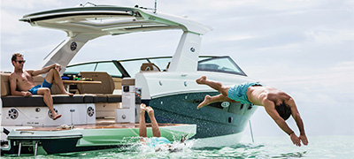 a boater diving into the water