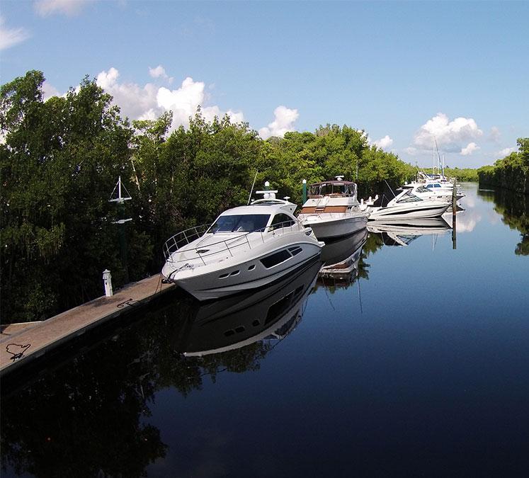 Boat storage in water at marina