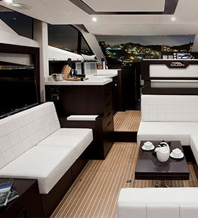 Interior living room of a Galeon yacht