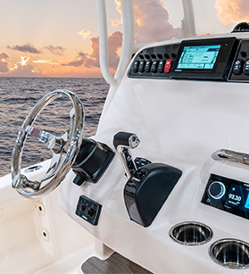 View of a dashboard of a Grady White boat