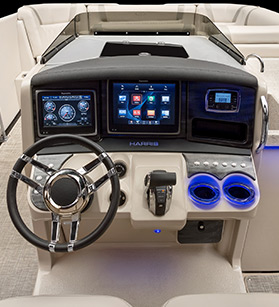 Harris pontoon boat dashboard view