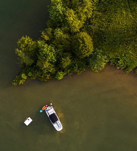 Arial view of a Sea Ray boat on a lake