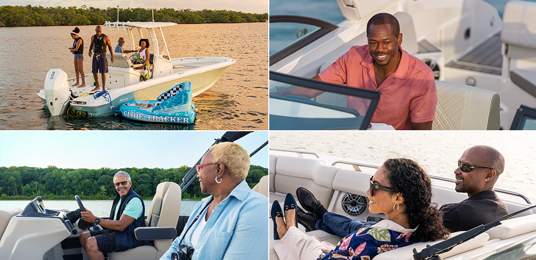 black boaters d enjoying the water aboard various boat types