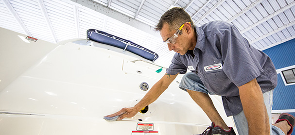 Servicing boats in the hangar