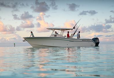 Grady White fishing boat offshore sitting still waiting for a bite with passengers