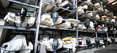 Boats in indoor storage