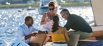 Group of people laughing on boat