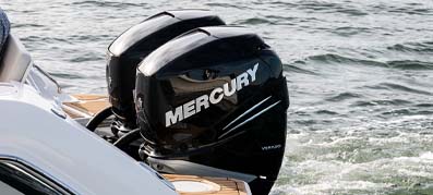 Mercury engine on the back of the boat