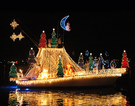 Boat in the water with lights