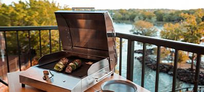 Kenyon grill with food on it with view of nature