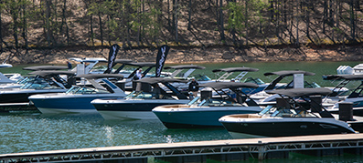 sea ray models at the dock in the sunlight