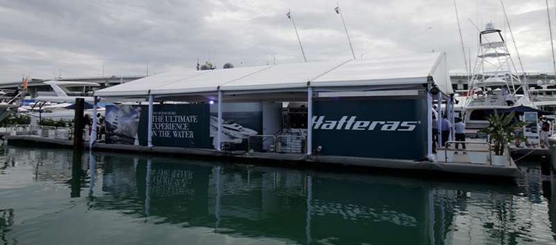The Hatteras booth at the Miami International Boat Show