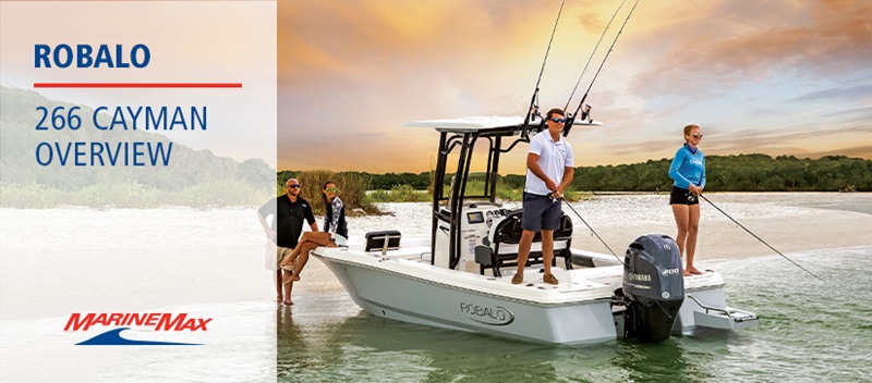 Two people fish off the back of a Robalo 266 Cayman