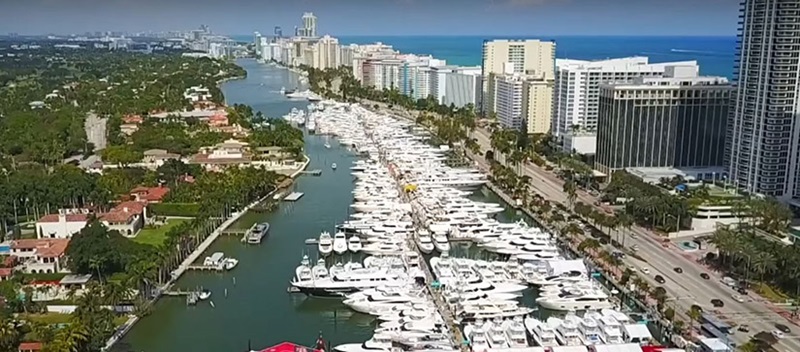 large lineup of boats and yachts in miami