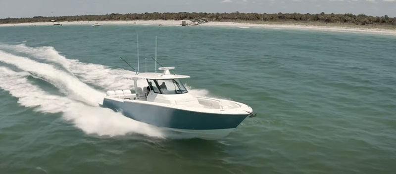 Bertram boat driving in water