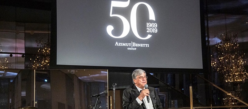 A man speaking at the Azimut 50th Anniversary event