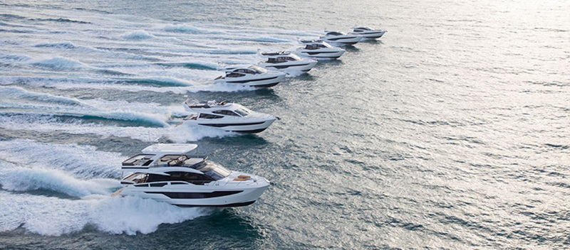 Galeon yachts lineup cruising through towards Miami