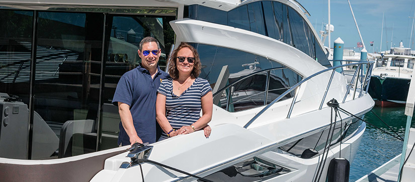 A couple on a Galeon boat