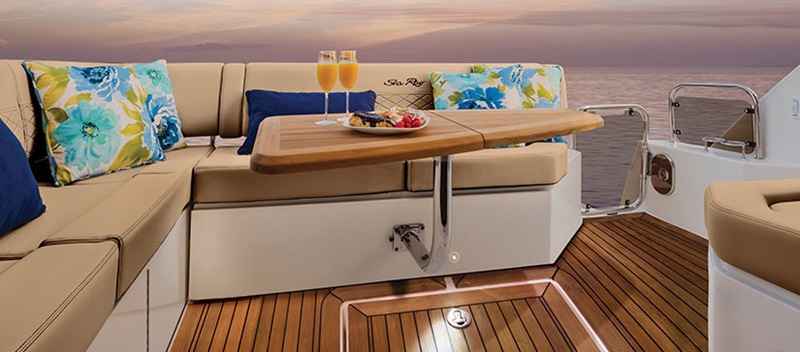 Sea Ray sitting area with food served - Sea Ray Fly 460 Video