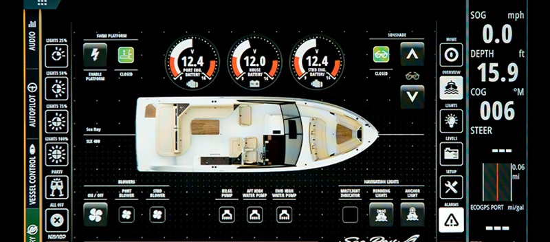 A navigation screen on a Sea Ray SLX 400