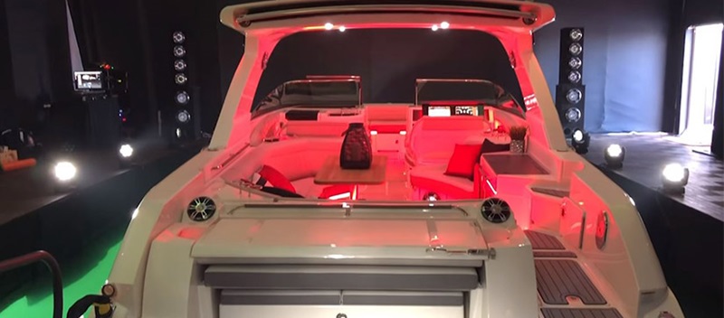 Boat at night time with red lighting