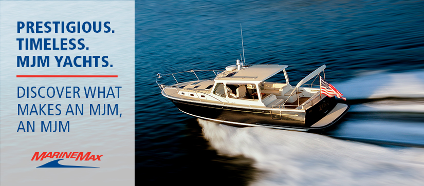 Side aerial view of MJM in the water