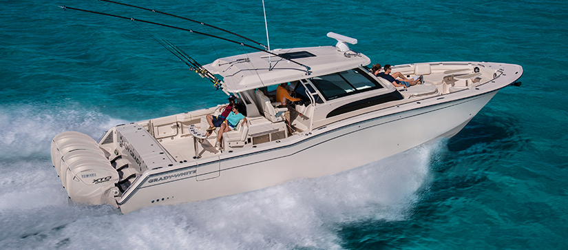 A Grady White running on the water 