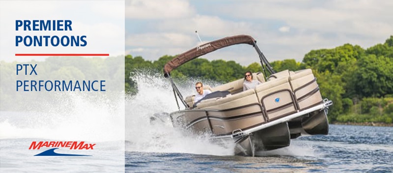 A Premier Pontoon speeds across the water