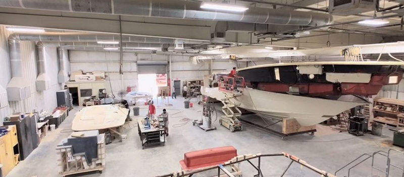 boat being built in a factory