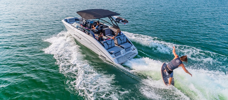 person wakesurfing behind a Yamaha