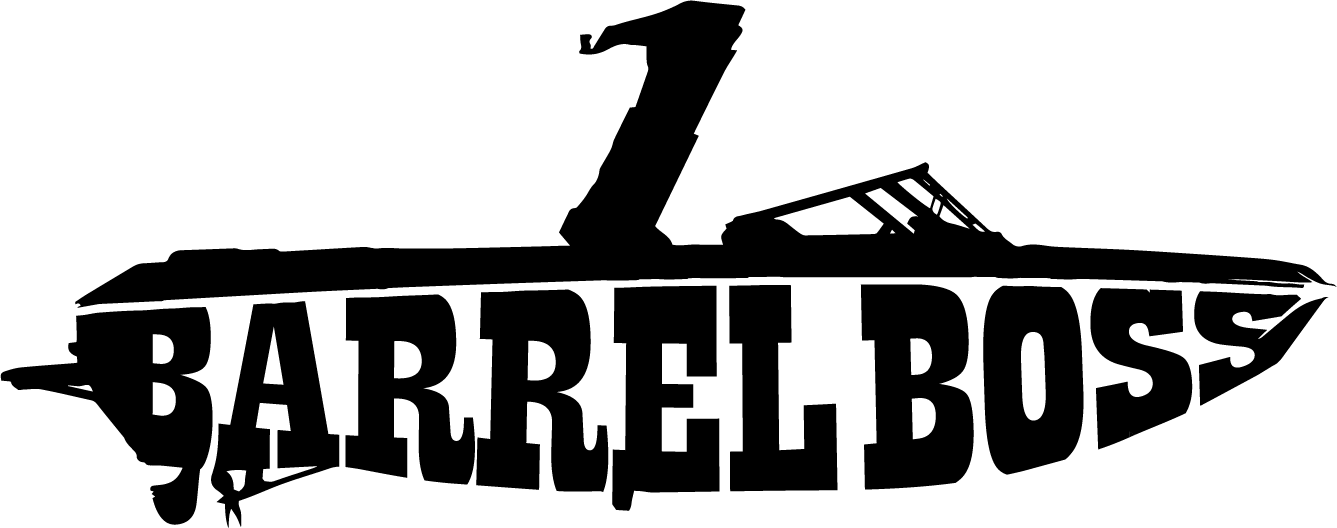 barrel-boss logo silhouette of nautique g23 with superimposed barrel boss text   