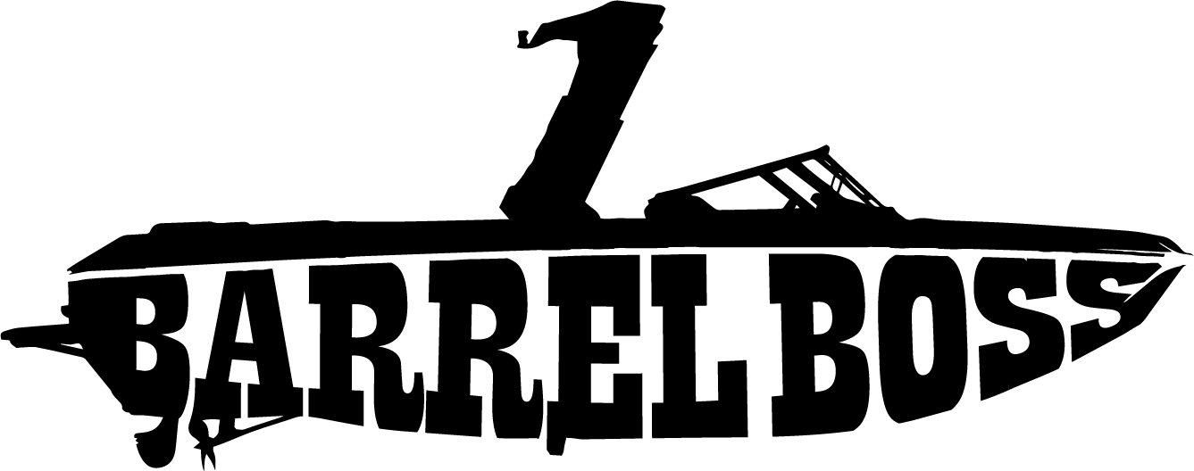 barrel-boss logo silhouette of nautique g23 with superimposed barrel boss text