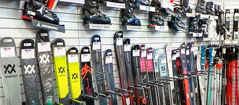 Snowboard display in the MarineMax store