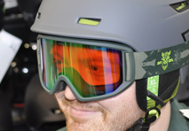 wearing a helmet with goggles 