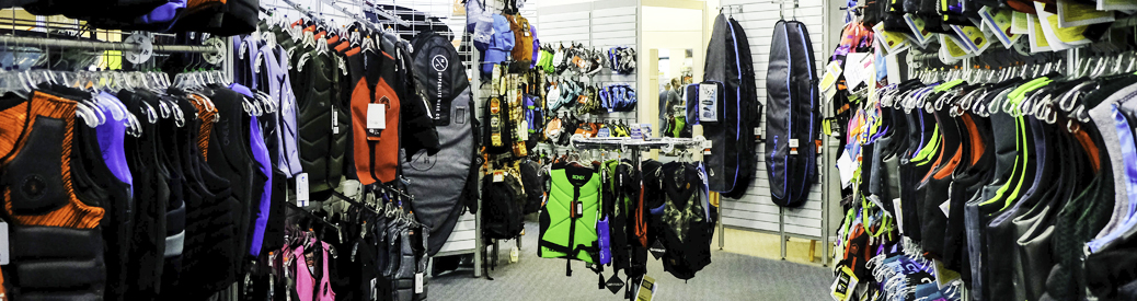 life jackets, wakesurf bags, water sports accessories