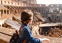 woman enjoying roman architecture in paula