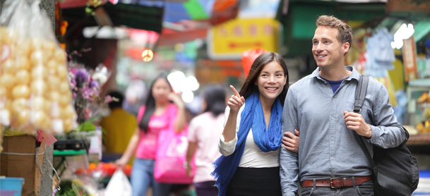 Couple shopping in marketplace