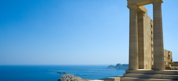 Greek colums overlooking water