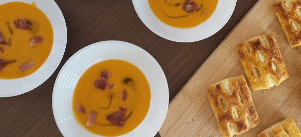 soup and tart on a table 
