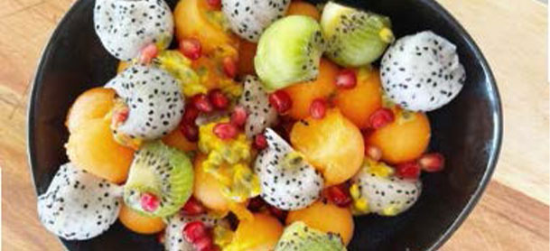 Bowl of different types of melons