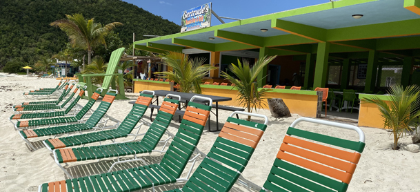 Beach area with chairs and games